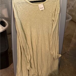 Free People Light Sage Long Sleeve Slub Top
